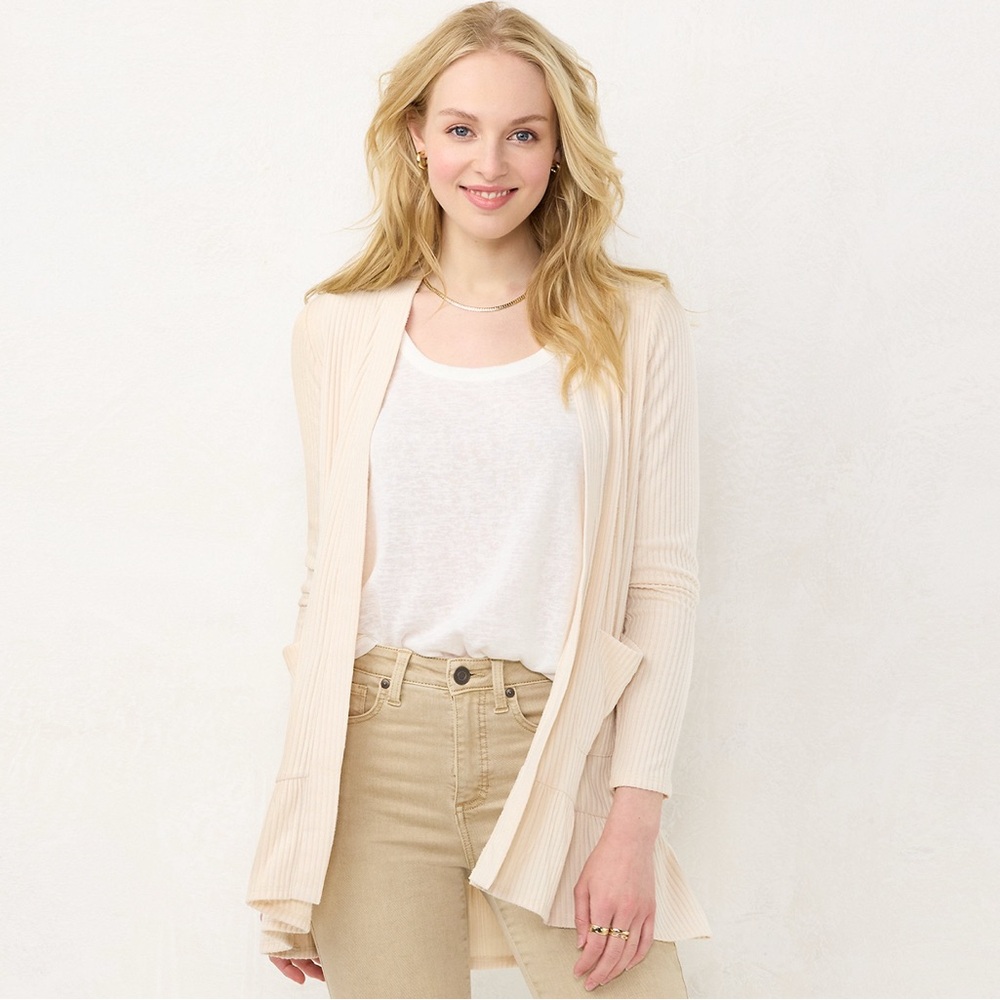 NWT LC Lauren Conrad Ruffle-Hem Layering Cardigan